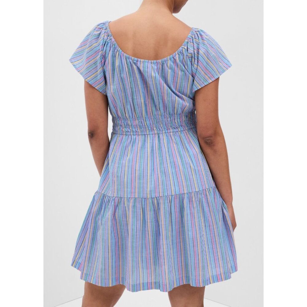 NWT GAP Women's Blue Stripe Fluttered Sleeve Tiered/Smocked Mini Dress Sz Large - Picture 4 of 7